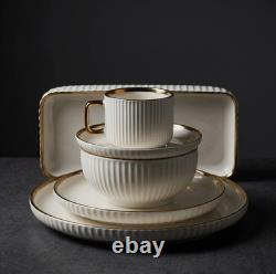 32Pc Luxury White Gold Dinnerware Set Porcelain Plates Bowls Cups Serving Tray