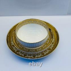 32-Piece Luxury Porcelain Dinnerware Set White Gold Rim Plates Bowls Cups Tray