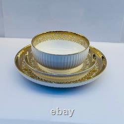32-Piece Luxury Porcelain Dinnerware Set White Gold Rim Plates Bowls Cups Tray