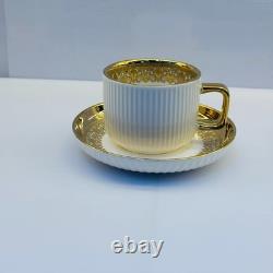 32-Piece Luxury Porcelain Dinnerware Set White Gold Rim Plates Bowls Cups Tray