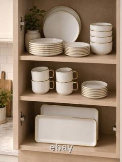 32 Piece Porcelain Dinnerware Set Gold Rim Plates Bowls Cups Saucers Luxury Set
