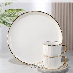 32 Piece Porcelain Dinnerware Set Gold Rim Plates Bowls Cups Saucers Luxury Set