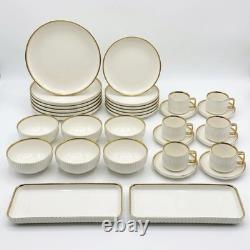 32pc Luxury White Dinnerware Set Gold Rim Porcelain Plates Bowls Cups & Tray