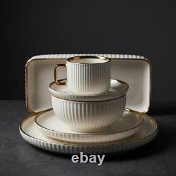 32pc Luxury White Dinnerware Set Gold Rim Porcelain Plates Bowls Cups & Tray 32pc Luxury White Dinnerware Set Gold Rim Porcelain Plates Bowls Cups & Tray