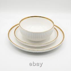32pc Luxury White Dinnerware Set Gold Rim Porcelain Plates Bowls Cups & Tray