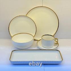 32pc Luxury White Dinnerware Set Gold Rim Porcelain Plates Bowls Cups & Tray