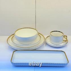 32pc Luxury White Dinnerware Set Gold Rim Porcelain Plates Bowls Cups & Tray