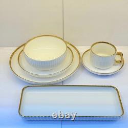 32pc Luxury White Dinnerware Set Gold Rim Porcelain Plates Bowls Cups & Tray