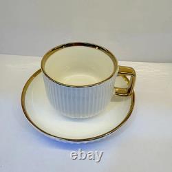 32pc Luxury White Dinnerware Set Gold Rim Porcelain Plates Bowls Cups & Tray