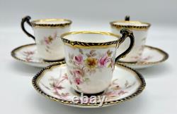 3 Cobalt & Gold Grainger & Co Worcester Cups & Saucers, Royal China Works, 3727