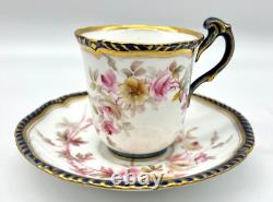 3 Cobalt & Gold Grainger & Co Worcester Cups & Saucers, Royal China Works, 3727