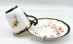 3 Cobalt & Gold Grainger & Co Worcester Cups & Saucers, Royal China Works, 3727