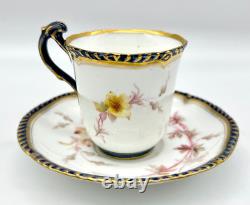 3 Cobalt & Gold Grainger & Co Worcester Cups & Saucers, Royal China Works, 3727