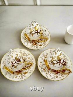 3 Cups & Saucers English Coalport CairoGold Birds Vintage Bone China READ