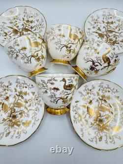3 Cups & Saucers English Coalport CairoGold Birds Vintage Bone China READ