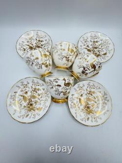 3 Cups & Saucers English Coalport CairoGold Birds Vintage Bone China READ