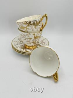 3 Cups & Saucers English Coalport CairoGold Birds Vintage Bone China READ