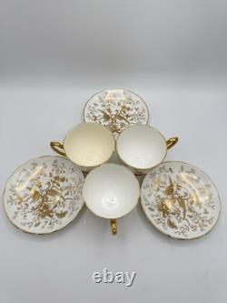 3 Cups & Saucers English Coalport CairoGold Birds Vintage Bone China READ