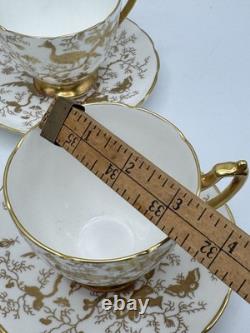 3 Cups & Saucers English Coalport CairoGold Birds Vintage Bone China READ