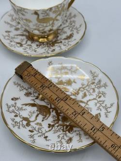 3 Cups & Saucers English Coalport CairoGold Birds Vintage Bone China READ