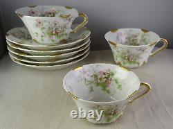 3 Haviland Antique Porcelain Floral Gold Schleiger 146 Variant  Cup & Saucers