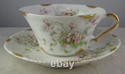 3 Haviland Antique Porcelain Floral Gold Schleiger 146 Variant  Cup & Saucers