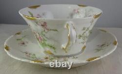 3 Haviland Antique Porcelain Floral Gold Schleiger 146 Variant  Cup & Saucers