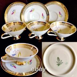 3 Pairs of Rare Winterling Marktleuthen Bavaria 24ct Gold Gilded Cups & Saucers