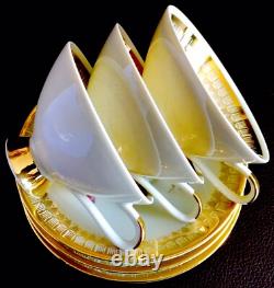 3 Pairs of Rare Winterling Marktleuthen Bavaria 24ct Gold Gilded Cups & Saucers
