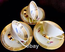 3 Pairs of Rare Winterling Marktleuthen Bavaria 24ct Gold Gilded Cups & Saucers