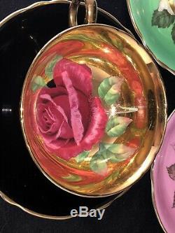 3 Paragon Floating Rose Green Pink Black Gold Cup & Saucer