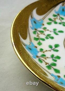 3 Rare Minton Gold Encrusted Blue & Green Enameled Demitasse Cup & Saucer Sets