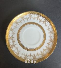 3 Sets French Limoges Double-Handled bouillon Cups & Saucers Gold Gilded Floral