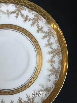 3 Sets French Limoges Double-Handled bouillon Cups & Saucers Gold Gilded Floral