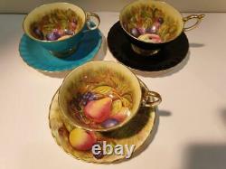 3 x Aynsley H/P Orchard Gold / Fruit Cups & Saucers Jones/Brunt