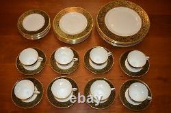 40 Pcs Minton Bone China Grandee Service for 8 Plates Tea Cup Saucer Black Gold