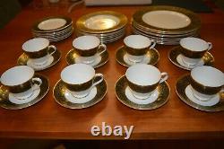 40 Pcs Minton Bone China Grandee Service for 8 Plates Tea Cup Saucer Black Gold