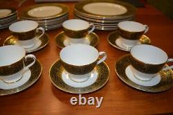 40 Pcs Minton Bone China Grandee Service for 8 Plates Tea Cup Saucer Black Gold