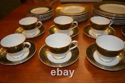 40 Pcs Minton Bone China Grandee Service for 8 Plates Tea Cup Saucer Black Gold