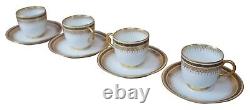 4 Antique French Pouyat Limoges Ivory Gold Demitasse Tea Coffee Cups Saucers 4