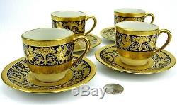 4 Antique Lenox Gold Encrusted Demitasse Coffee Cups Saucers Cobalt 1306 K14B