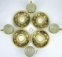 4 Antique Lenox Gold Encrusted Demitasse Coffee Cups Saucers Cobalt 1306 K14B