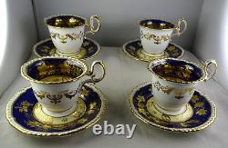 4 Continental Antique Porcelain Cobalt & Gold Deep Cup & Saucer Sets