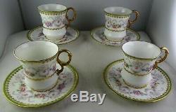 4 D & C Limoges Gilt Gold withFloral & Bows Cup & Saucer Sets Antique Porcelain