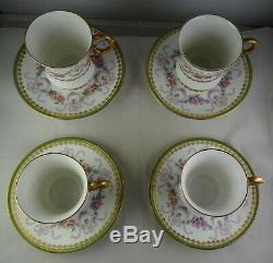 4 D & C Limoges Gilt Gold withFloral & Bows Cup & Saucer Sets Antique Porcelain