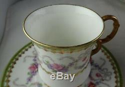 4 D & C Limoges Gilt Gold withFloral & Bows Cup & Saucer Sets Antique Porcelain