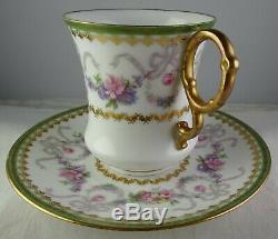 4 D & C Limoges Gilt Gold withFloral & Bows Cup & Saucer Sets Antique Porcelain