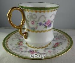 4 D & C Limoges Gilt Gold withFloral & Bows Cup & Saucer Sets Antique Porcelain