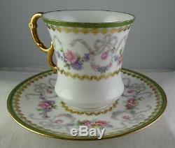 4 D & C Limoges Gilt Gold withFloral & Bows Cup & Saucer Sets Antique Porcelain