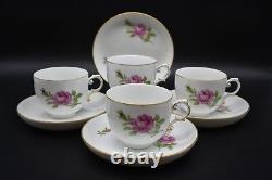 (4) Furstenberg Rose Flat Cups & Saucers Sets Gold Trim